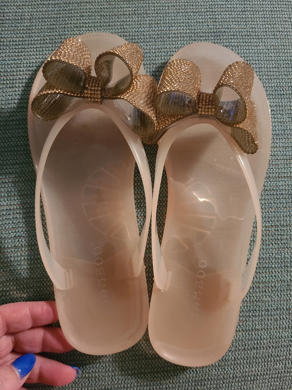 Rose Gold Bow Jelly Flip Flops - Women